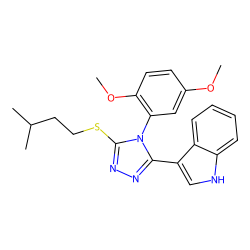 3-(4-(2,5-dimethoxyphenyl)-5-(isopentylthio)-4H-1,2,4-triazol-3-yl)-1H-indole structure