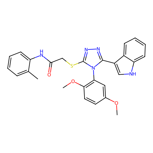 2-{[4-(2,5-dimethoxyphenyl)-5-(1H-indol-3-yl)-4H-1,2,4-triazol-3-yl]sulfanyl}-N-(2-methylphenyl)acetamide structure