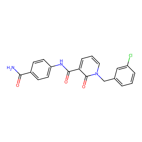 N-(4-carbamoylphenyl)-1-(3-chlorobenzyl)-2-oxo-1,2-dihydropyridine-3-carboxamide structure