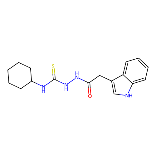 N-[(cyclohexylcarbamothioyl)amino]-2-(1H-indol-3-yl)acetamide structure