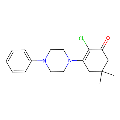 2-Chloro-5,5-dimethyl-3-(4-phenylpiperazin-1-yl)cyclohex-2-en-1-one structure