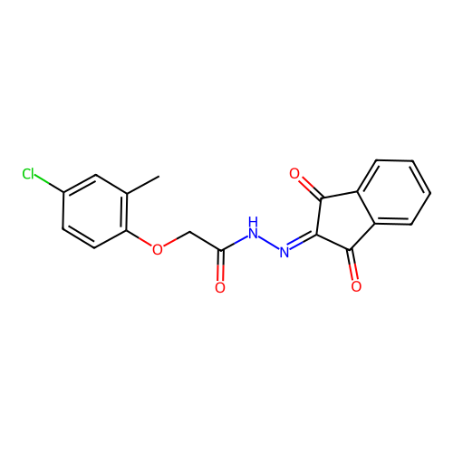 2-(4-chloro-2-methylphenoxy)-N'-(1,3-dioxo-1,3-dihydro-2H-inden-2-yliden)acetohydrazide structure