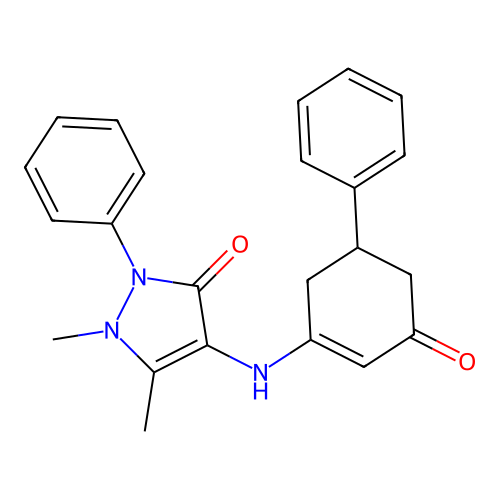 2,3-Dimethyl-4-((3-oxo-5-phenylcyclohex-1-enyl)amino)-1-phenyl-3-pyrazolin-5-one structure