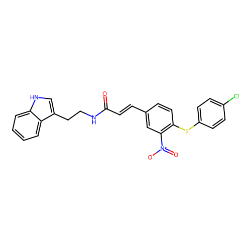 3-[4-(4-chlorophenyl)sulfanyl-3-nitrophenyl]-N-[2-(1H-indol-3-yl)ethyl]prop-2-enamide structure