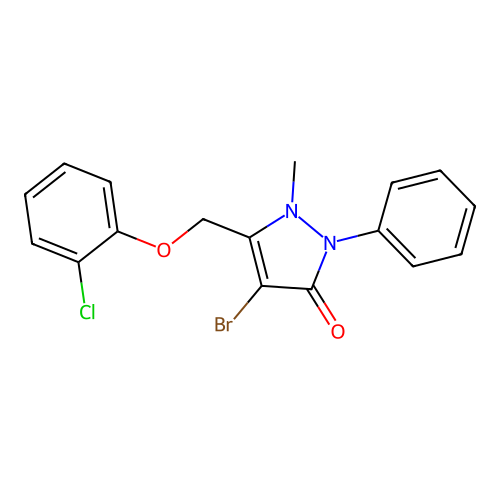 4-Bromo-3-((2-chlorophenoxy)methyl)-2-methyl-1-phenyl-3-pyrazolin-5-one structure