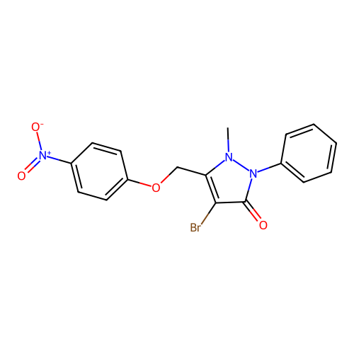 4-Bromo-2-methyl-3-((4-nitrophenoxy)methyl)-1-phenyl-3-pyrazolin-5-one structure