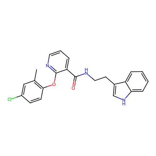 2-(4-chloro-2-methylphenoxy)-N-[2-(1H-indol-3-yl)ethyl]pyridine-3-carboxamide structure