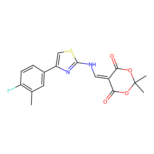 5-({[4-(4-fluoro-3-methylphenyl)-1,3-thiazol-2-yl]amino}methylidene)-2,2-dimethyl-1,3-dioxane-4,6-dione structure