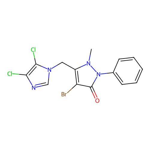 4-bromo-5-[(4,5-dichloro-1H-imidazol-1-yl)methyl]-1-methyl-2-phenyl-2,3-dihydro-1H-pyrazol-3-one structure