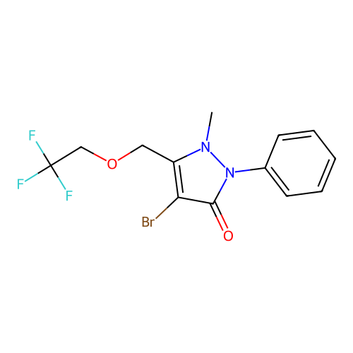 4-Bromo-1-methyl-2-phenyl-5-(2,2,2-trifluoroethoxymethyl)pyrazol-3-one structure