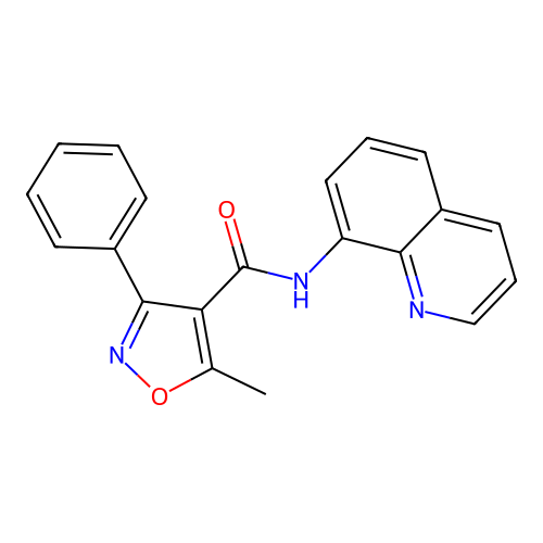 5-methyl-3-phenyl-N-quinolin-8-yl-1,2-oxazole-4-carboxamide structure
