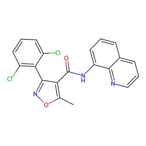3-(2,6-dichlorophenyl)-5-methyl-N-quinolin-8-yl-1,2-oxazole-4-carboxamide structure