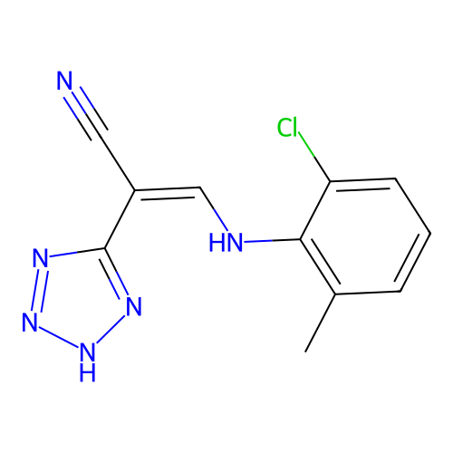 (E)-3-(2-chloro-6-methylanilino)-2-(1H-1,2,3,4-tetraazol-5-yl)-2-propenenitrile structure