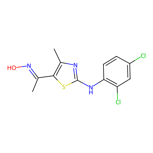 1-[2-(2,4-Dichloroanilino)-4-methyl-1,3-thiazol-5-yl]-1-ethanone oxime structure