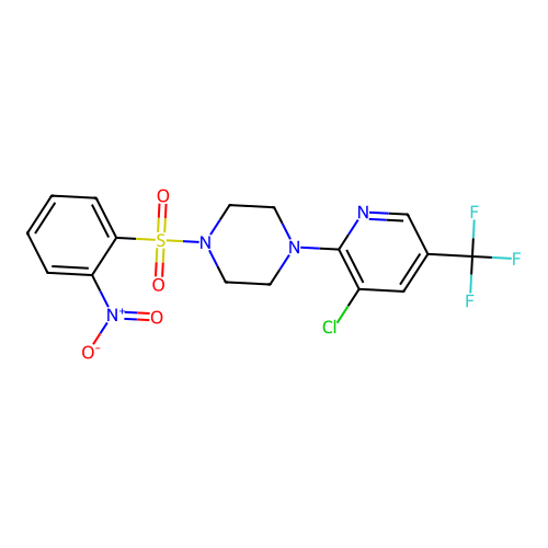 1-[3-Chloro-5-(trifluoromethyl)pyridin-2-yl]-4-(2-nitrophenyl)sulfonylpiperazine structure