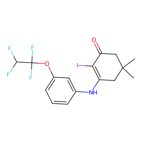 2-IODO-5,5-DIMETHYL-3-((3-(1,1,2,2-TETRAFLUOROETHOXY)PHENYL)AMINO)CYCLOHEX-2-EN-1-ONE structure