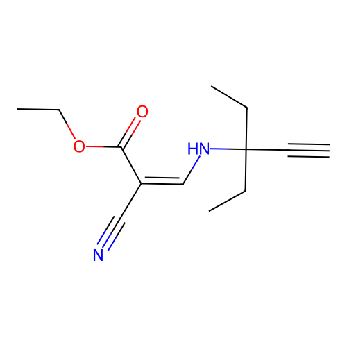 Ethyl 2-cyano-3-[(3-ethylpent-1-yn-3-yl)amino]prop-2-enoate structure