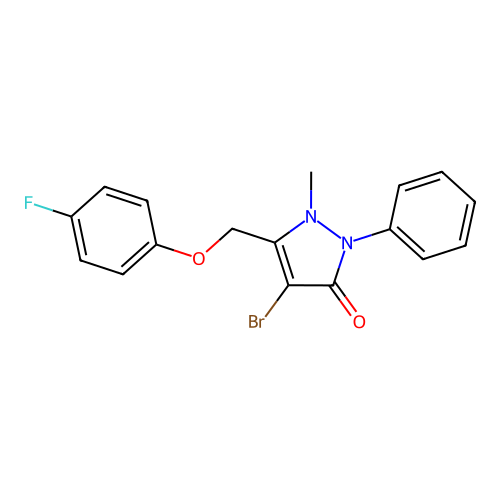 4-Bromo-3-((4-fluorophenoxy)methyl)-2-methyl-1-phenyl-3-pyrazolin-5-one structure