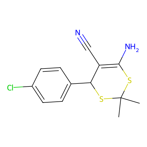 6-amino-4-(4-chlorophenyl)-2,2-dimethyl-4H-1,3-dithiin-5-carbonitrile structure