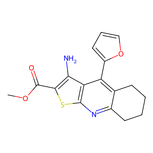 methyl 3-amino-4-(furan-2-yl)-5,6,7,8-tetrahydrothieno[2,3-b]quinoline-2-carboxylate structure