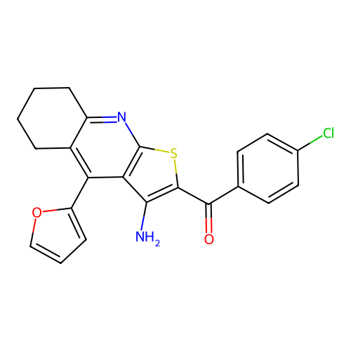 (3-amino-4-(furan-2-yl)-5,6,7,8-tetrahydrothieno[2,3-b]quinolin-2-yl)(4-chlorophenyl)methanone structure