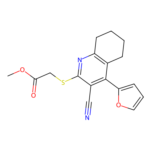 Methyl {[3-cyano-4-(furan-2-yl)-5,6,7,8-tetrahydroquinolin-2-yl]sulfanyl}acetate structure