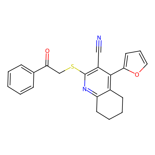 4-(2-furyl)-2-(2-oxo-2-phenylethylthio)-5,6,7,8-tetrahydroquinoline-3-carbonit rile structure