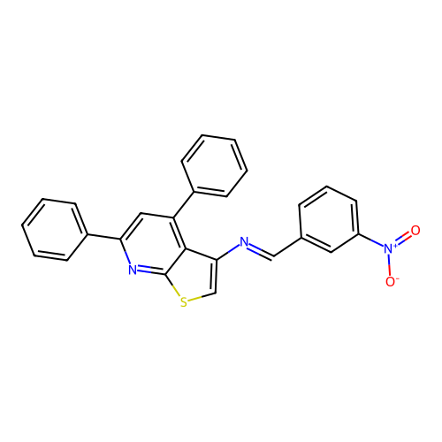 (E)-N-(3-nitrobenzylidene)-4,6-diphenylthieno[2,3-b]pyridin-3-amine structure