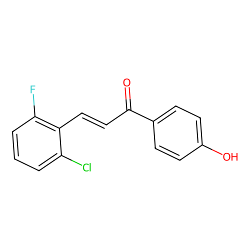 (2E)-3-(2-chloro-6-fluorophenyl)-1-(4-hydroxyphenyl)prop-2-en-1-one structure