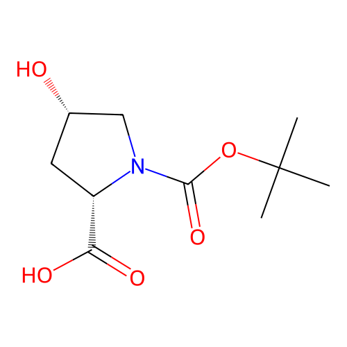 (2S,4S)-1-(tert-butoxycarbonyl)-4-hydroxypyrrolidine-2-carboxylic acid structure