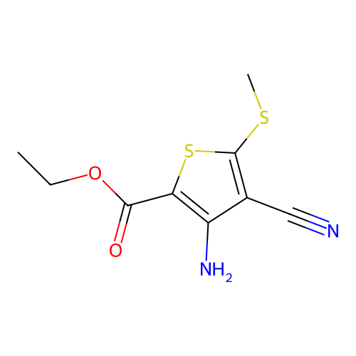 3-Amino-4-cyano-5-methylsulfanylthiophene-2-carboxylic acid ethyl ester structure