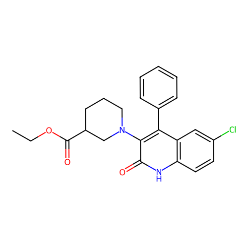 ethyl 1-(6-chloro-2-oxo-4-phenyl-1H-quinolin-3-yl)piperidine-3-carboxylate structure