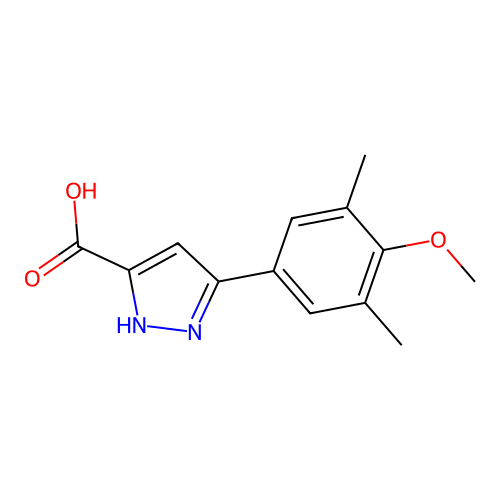 5-(4-methoxy-3,5-dimethylphenyl)-1H-pyrazole-3-carboxylic acid structure