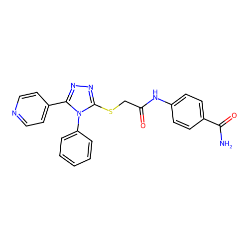 4-(2-{[4-phenyl-5-(pyridin-4-yl)-4H-1,2,4-triazol-3-yl]sulfanyl}acetamido)benzamide structure