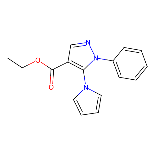 ethyl 1-phenyl-5-(1H-pyrrol-1-yl)-1H-pyrazole-4-carboxylate structure