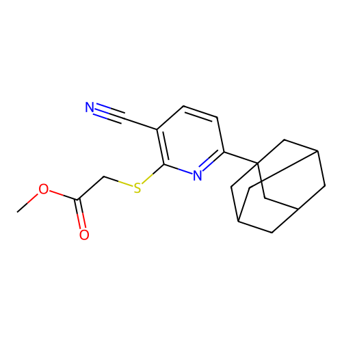 Methyl 2-((6-((3r,5r,7r)-adamantan-1-yl)-3-cyanopyridin-2-yl)thio)acetate structure