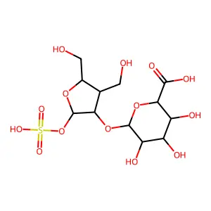 O-(alpha-idopyranosyluronic acid)-(1-3)-2,5-anhydroalditol-4-sulfate structure