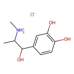 1,2-Benzenediol, 4-(1-hydroxy-2-(methylamino)propyl)-, hydrochloride (1:1) structure