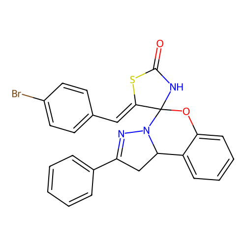 (5'Z)-5'-(4-bromobenzylidene)-2-phenyl-1,10b-dihydro-2'H-spiro[pyrazolo[1,5-c][1,3]benzoxazine-5,4'-[1,3]thiazolidin]-2'-one structure
