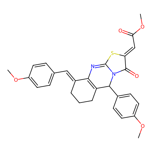 (Z)-methyl 2-((E)-9-(4-methoxybenzylidene)-5-(4-methoxyphenyl)-3-oxo-3,5,6,7,8,9-hexahydro-2H-thiazolo[2,3-b]quinazolin-2-ylidene)acetate structure