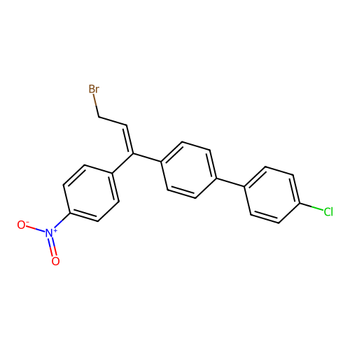 4-[(1Z)-3-bromo-1-(4-nitrophenyl)prop-1-en-1-yl]-4'-chloro-1,1'-biphenyl structure