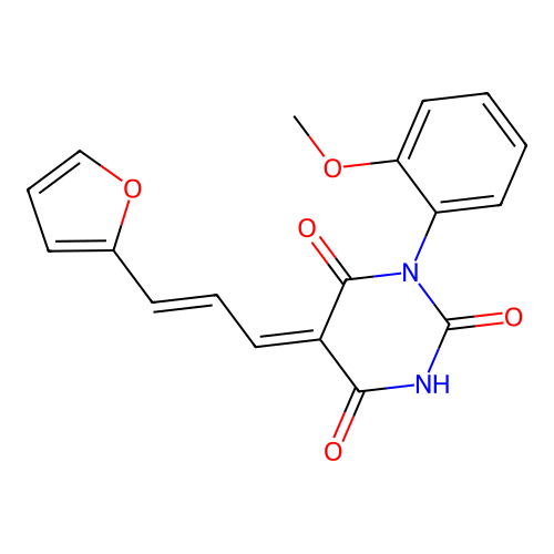 (5Z)-5-[(E)-3-(furan-2-yl)prop-2-enylidene]-1-(2-methoxyphenyl)-1,3-diazinane-2,4,6-trione structure