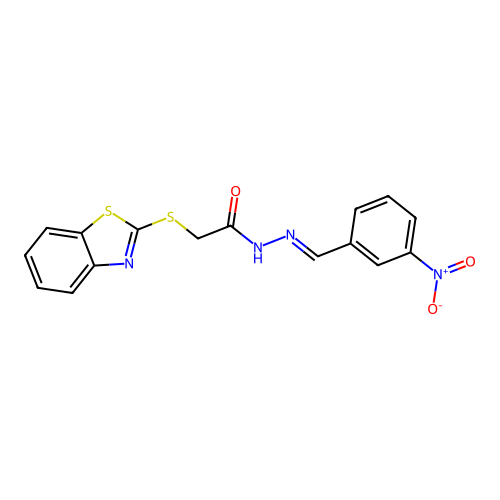 Acetic acid, (2-benzothiazolylthio)-, ((3-nitrophenyl)methylene)hydrazide structure