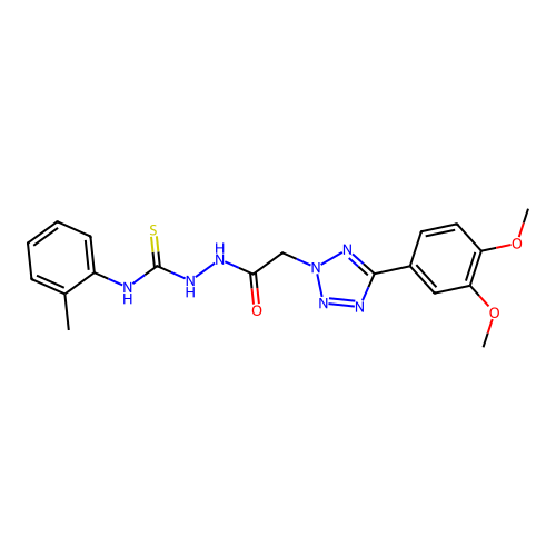 2H-Tetrazole-2-acetic acid, 5-(3,4-dimethoxyphenyl)-, 2-(((2-methylphenyl)amino)thioxomethyl)hydrazide structure