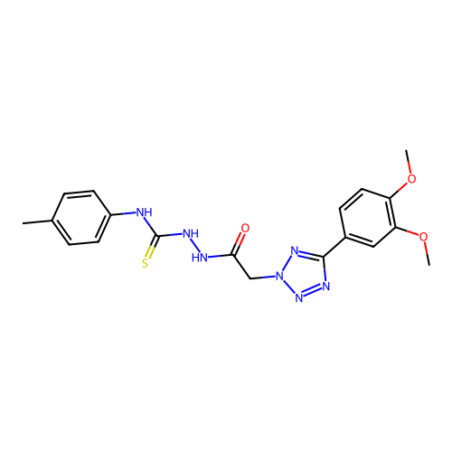 2H-Tetrazole-2-acetic acid, 5-(3,4-dimethoxyphenyl)-, 2-(((4-methylphenyl)amino)thioxomethyl)hydrazide structure
