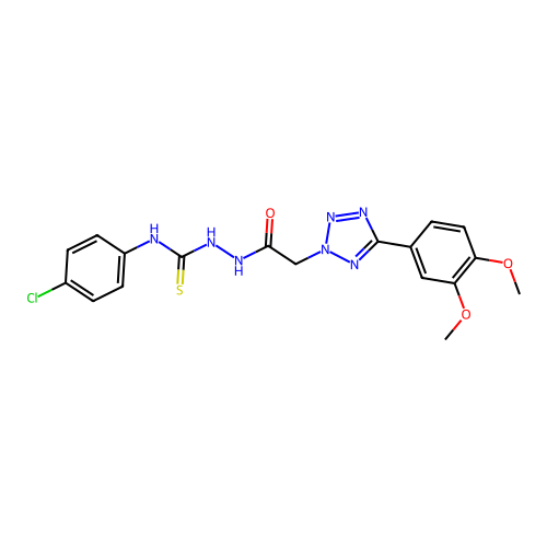 2H-Tetrazole-2-acetic acid, 5-(3,4-dimethoxyphenyl)-, 2-(((4-chlorophenyl)amino)thioxomethyl)hydrazide structure
