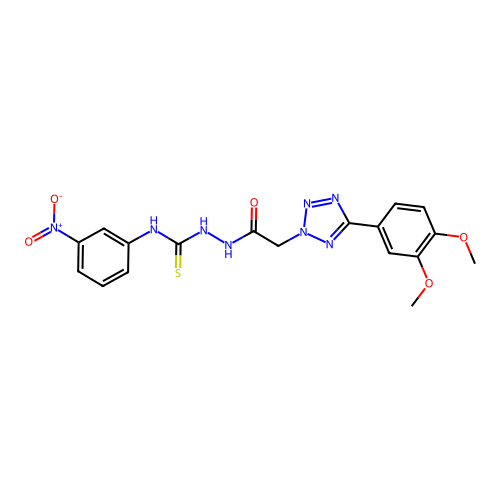 2H-Tetrazole-2-acetic acid, 5-(3,4-dimethoxyphenyl)-, 2-(((3-nitrophenyl)amino)thioxomethyl)hydrazide structure