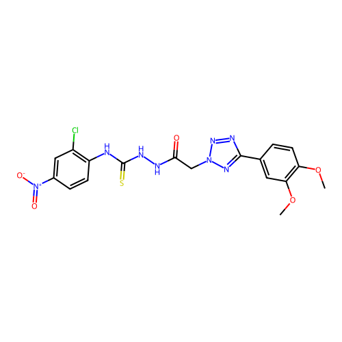 2H-Tetrazole-2-acetic acid, 5-(3,4-dimethoxyphenyl)-, 2-(((2-chloro-4-nitrophenyl)amino)thioxomethyl)hydrazide structure