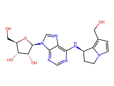 Adenosine, N-(2,3-dihydro-7-(hydroxymethyl)-1H-pyrrolizin-1-yl)-, (R)- structure