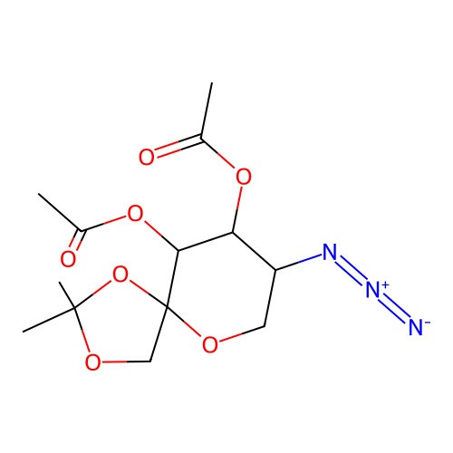 (6-Acetyloxy-8-azido-2,2-dimethyl-1,3,10-trioxaspiro[4.5]decan-7-yl) acetate structure